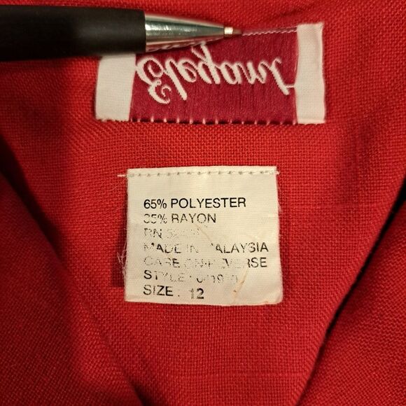 Elegant Vintage 90s Red Blouse Pearl Buttons Collared Shirt Jacket Shacket sz 12 - Picture 9 of 11